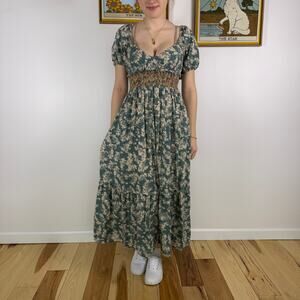 Free People Ellie Printed Midi Dress - Green size Small